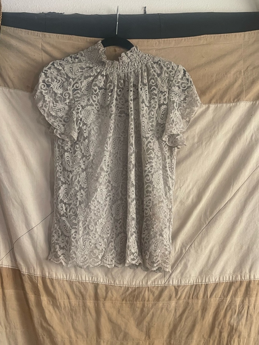 Lace High-Neck Short Sleeve Women's Top